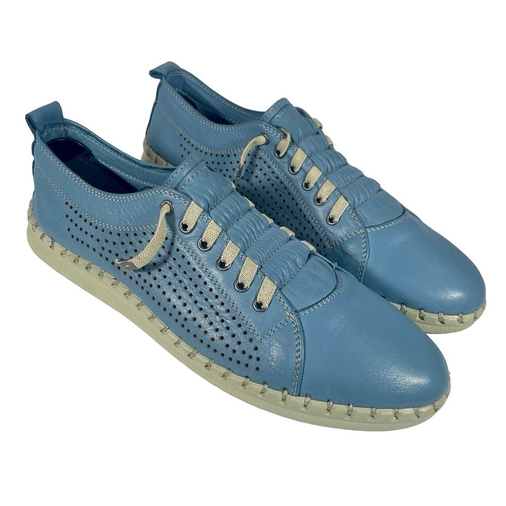 Sanata Dezi Blue EU Leather Slip-on Sneaker Sz 41 Elasticized Tie Laces